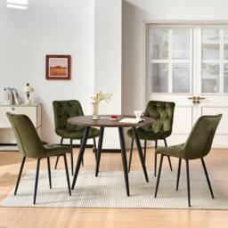 SONARA Dark Walnut 4 Seater Dining Table With 4 Velvet Chairs Sets in Green