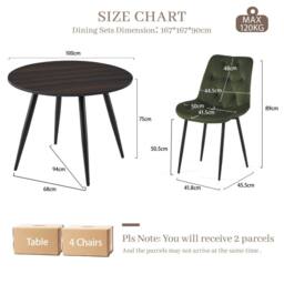 SONARA Dark Walnut 4 Seater Dining Table With 4 Velvet Chairs Sets in Green - thumbnail 2