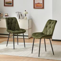 SONARA Dark Walnut 4 Seater Dining Table With 4 Velvet Chairs Sets in Green - thumbnail 5