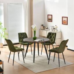 SONARA Dark Walnut 4 Seater Dining Table With 4 Velvet Chairs Sets in Green - thumbnail 3