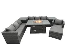 Fimous Rattan Garden Furniture Firepit Dining Set 8 Seater Lounge Sofa Table Set with 2 side table big Footstool in Dark Grey - thumbnail 2