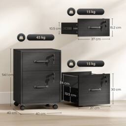 HOMCOM Roll File Cabinet with Drawer, Organiser Letter Size, Black - thumbnail 3