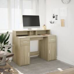 Berkfield Home Soft Desk with LED Lights Sonoma Oak 120x55x91 cm Engineered Wood in Light Brown - Size: 120 x 55 x 91 cm - thumbnail 4