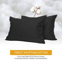 Grace 100% Egyptian Cotton Pack of 2 Pillowcases with Envelope Closure in Black - Size: Standard Pillow Case - thumbnail 2