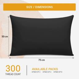 Grace 100% Egyptian Cotton Pack of 2 Pillowcases with Envelope Closure in Black - Size: Standard Pillow Case - thumbnail 4