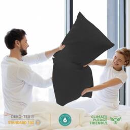 Grace 100% Egyptian Cotton Pack of 2 Pillowcases with Envelope Closure in Black - Size: Standard Pillow Case - thumbnail 3