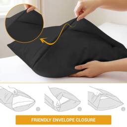 Grace 100% Egyptian Cotton Pack of 2 Pillowcases with Envelope Closure in Black - Size: Standard Pillow Case - thumbnail 5