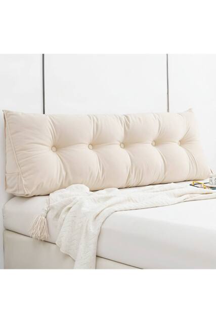 Living and Home Multifunctional Washable Wedge Headboard Pillow with Side Pocket in Beige - Size: Large - image 1