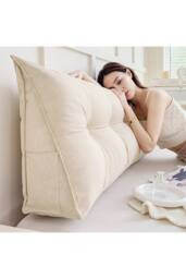 Living and Home Multifunctional Washable Wedge Headboard Pillow with Side Pocket in Beige - Size: Large - thumbnail 2