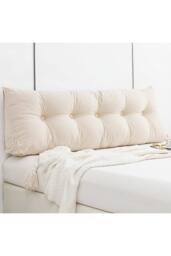 Living and Home Multifunctional Washable Wedge Headboard Pillow with Side Pocket in Beige - Size: Large - thumbnail 1