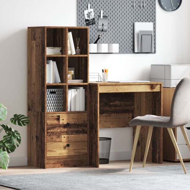 Berkfield Home Desk with Storage Old Wood Engineered Wood in Blue - image 1