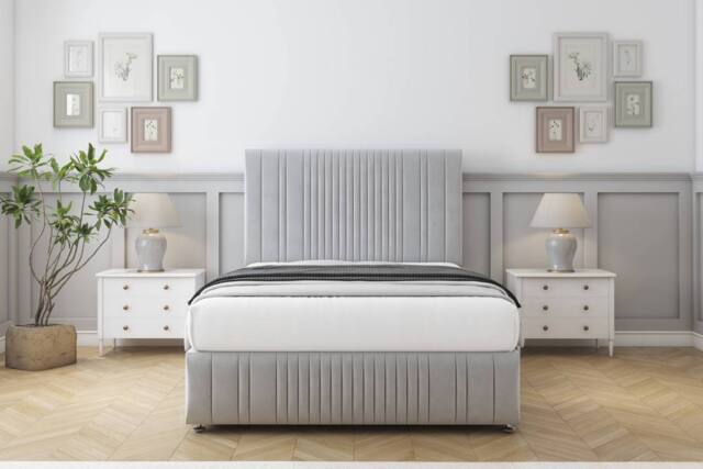"Comfort Beds The Foxy Plush Divan Set No Drawers-26"" Headboard-Footboard in Silver - Size: Super King" - image 1