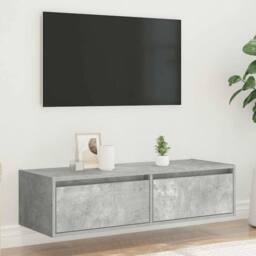 Berkfield Home TV Cabinet with LED Lights Concrete Grey 100X35.5x25 cm - thumbnail 4