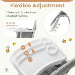 Gymax Foldable High Chair Easy Clean Compact Highchair With Tray in Light Grey - thumbnail 6
