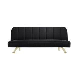 Wyld Haus Malahide Black Velvet & Ivory Boucle Sofa Bed Single Gold Metal Legs - thumbnail 4