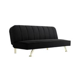 Wyld Haus Malahide Black Velvet & Ivory Boucle Sofa Bed Single Gold Metal Legs - thumbnail 2
