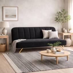 Wyld Haus Malahide Black Velvet & Ivory Boucle Sofa Bed Single Gold Metal Legs - thumbnail 1