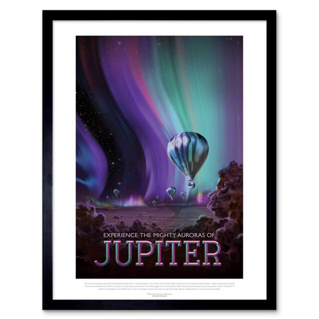 "Wee Blue Coo NASA Space Travel Advert Jupiter Home Decor 12x16"" Framed Art Print in Purple - Size: W12"" x H16""" - image 1