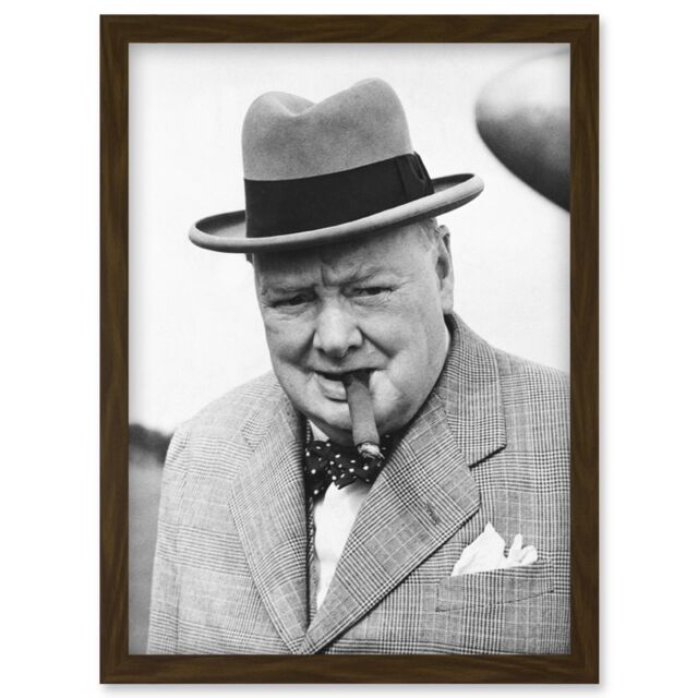 Artery8 Vintage Photo Winston Churchill Cigar Prime Minister Britain UK Artwork Framed Wall Art Print A4 in Brown - image 1