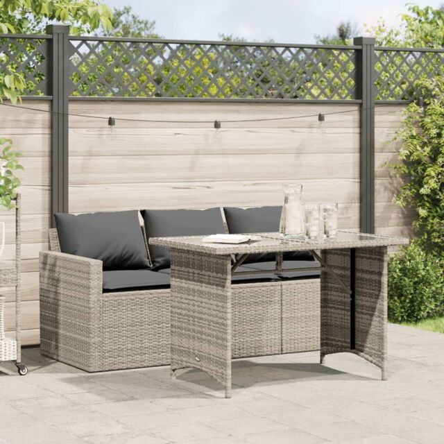 Berkfield Home 2 Piece Garden Dining Set with Cushions Light Grey Poly Rattan - image 1