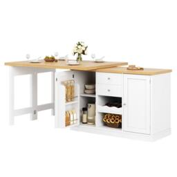 Merax Extendable Kitchen Island Sideboard with Dining Table & Wine Rack in White - thumbnail 8