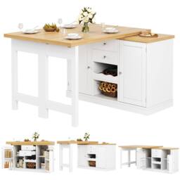 Merax Extendable Kitchen Island Sideboard with Dining Table & Wine Rack in White - thumbnail 6