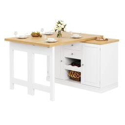 Merax Extendable Kitchen Island Sideboard with Dining Table & Wine Rack in White - thumbnail 9
