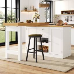 Merax Extendable Kitchen Island Sideboard with Dining Table & Wine Rack in White - thumbnail 3