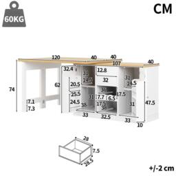 Merax Extendable Kitchen Island Sideboard with Dining Table & Wine Rack in White - thumbnail 5
