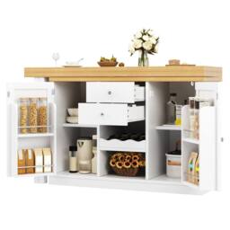 Merax Extendable Kitchen Island Sideboard with Dining Table & Wine Rack in White - thumbnail 7