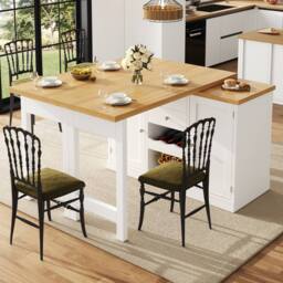 Merax Extendable Kitchen Island Sideboard with Dining Table & Wine Rack in White - thumbnail 4