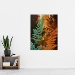 "Artery8 Ferns Orange & Teal Vintage Aesthetic Earthy Botanical Extra Large XL Wall Art Poster Print - Size: W24"" x H32""" - thumbnail 4