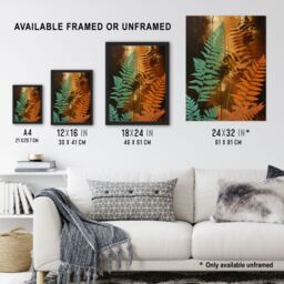 "Artery8 Ferns Orange & Teal Vintage Aesthetic Earthy Botanical Extra Large XL Wall Art Poster Print - Size: W24"" x H32""" - thumbnail 3
