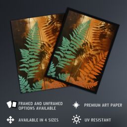 "Artery8 Ferns Orange & Teal Vintage Aesthetic Earthy Botanical Extra Large XL Wall Art Poster Print - Size: W24"" x H32""" - thumbnail 2