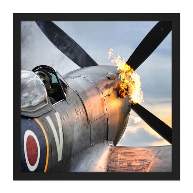 "Artery8 Wall Art Print Taylor Military UK Spitfire TE311 Fighter Plane Photo Square Framed Picture 16X16 Inch in Black - Size: W16"" x H16""" - image 1