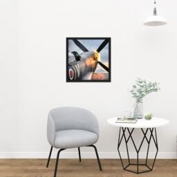"Artery8 Wall Art Print Taylor Military UK Spitfire TE311 Fighter Plane Photo Square Framed Picture 16X16 Inch in Black - Size: W16"" x H16""" - thumbnail 2