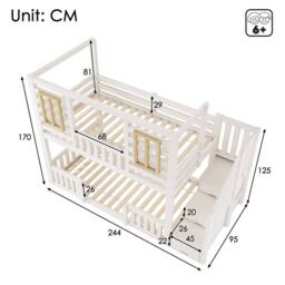 BTM Bunk Beds for Kids Wooden Cabin Bed Storage House Bed Frame in White - Size: Single - thumbnail 2