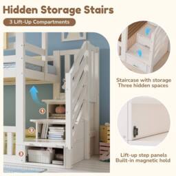 BTM Bunk Beds for Kids Wooden Cabin Bed Storage House Bed Frame in White - Size: Single - thumbnail 4