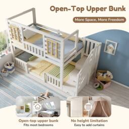 BTM Bunk Beds for Kids Wooden Cabin Bed Storage House Bed Frame in White - Size: Single - thumbnail 3