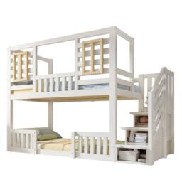 BTM Bunk Beds for Kids Wooden Cabin Bed Storage House Bed Frame in White - Size: Single - thumbnail 6