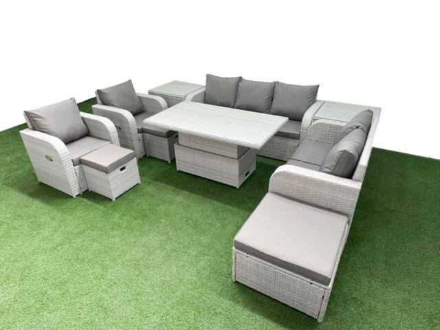 Fimous PE Rattan Garden Furniture Set Reclining Chair Sofa Double Love Seat 2 Seater Sofa Lounge Set Adjustable Lifting Dining or Coffee Table 3 - image 1