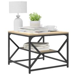 Berkfield Home Coffee Table with Shelf in Sonoma Oak ‚Äì 51x50x40 cm ‚Äì Made from Engineered Wood in Beige - Size: 51 x 50 x 40 cm - thumbnail 3