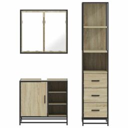 Berkfield Home 3 Piece Bathroom Furniture Set Sonoma Oak Engineered Wood in Brown - thumbnail 5