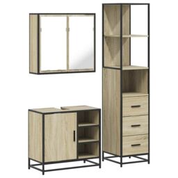Berkfield Home 3 Piece Bathroom Furniture Set Sonoma Oak Engineered Wood in Brown - thumbnail 2