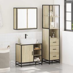 Berkfield Home 3 Piece Bathroom Furniture Set Sonoma Oak Engineered Wood in Brown - thumbnail 3