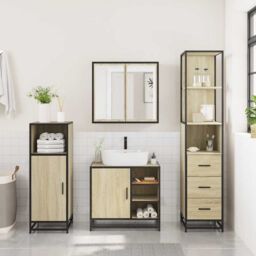Berkfield Home 3 Piece Bathroom Furniture Set Sonoma Oak Engineered Wood in Brown - thumbnail 4
