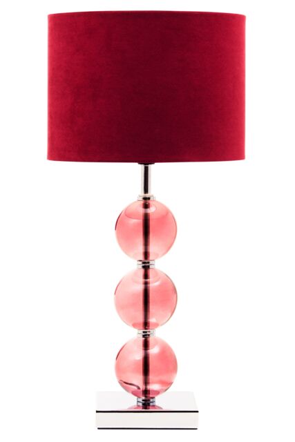 Orsina Burgundy Suede Effect Shade Table Lamp, Chrome Base with Three Burgundy Glass Orb Details, 40W E14 Bulb in Red