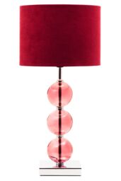 Orsina Burgundy Suede Effect Shade Table Lamp, Chrome Base with Three Burgundy Glass Orb Details, 40W E14 Bulb in Red - thumbnail 1