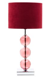 Orsina Burgundy Suede Effect Shade Table Lamp, Chrome Base with Three Burgundy Glass Orb Details, 40W E14 Bulb in Red - thumbnail 3