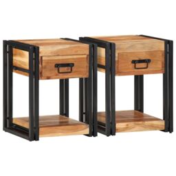 Berkfield Home Nightstands 2 pack 40x35x50 cm Solid Acacia Wood in Brown - Size: 40 x 35 x 50 cm - thumbnail 5